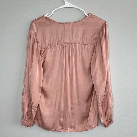 Nation LTD Pink Tie Neck Sateen Long Sleeve Blouse Balloon Sleeve Small Satin - Picture 5 of 14